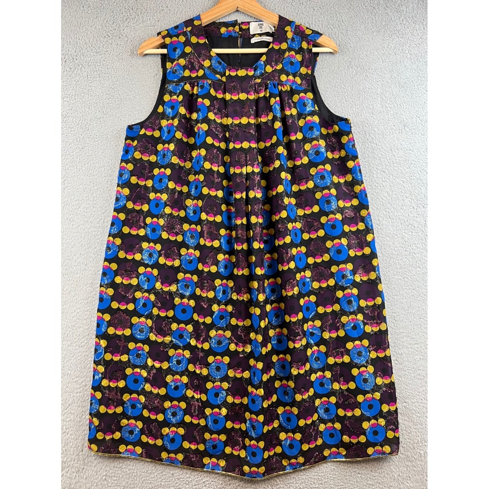 Anna Sui Target 20th Anniversary Metallic Shift Dress Womens L Blue Pink Gold